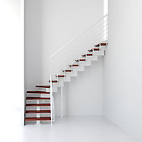 Escalier en L métal et bois Magia 90Xtra l.90 cm 11 marches blanc/cerisier