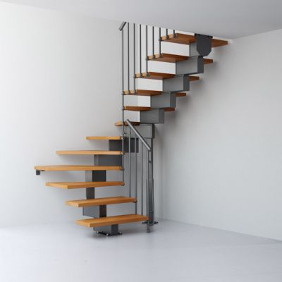 Escalier En U Metal Et Bois Magia 90 L 80 Cm 14 Marches Gris Fonte Clair Castorama