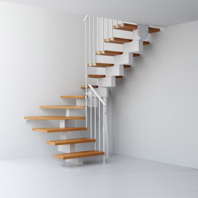 Escalier En U Metal Et Bois Magia 90 L 90 Cm 14 Marches Blanc Clair Castorama