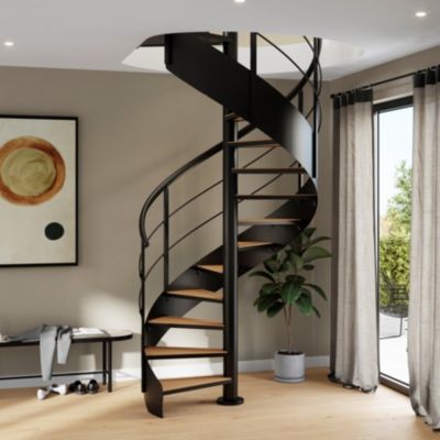 Escalier hélicoïdal FORTIA hêtre et acier noir 13 marches Carilo tournant droit