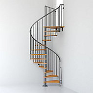 Escalier métal et bois Magia 70 Ø110 cm 10 marches + palier gris fonte/clair