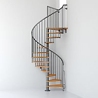 Escalier métal et bois Magia 70 Ø110 cm 10 marches + palier gris fonte/clair