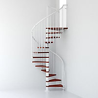 Escalier métal et bois Magia 70 Ø110 cm 11 marches + palier blanc/cerisier