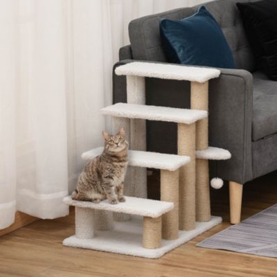 Escalier pour animaux 4 marches blanc en contreplaqué avec griffoir