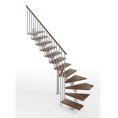 Escalier quart tournant 10 marches - Hauteur à franchir de 2.04 à 2.44m - Largeur 85cm - Limon central - Noyer et anthracite -