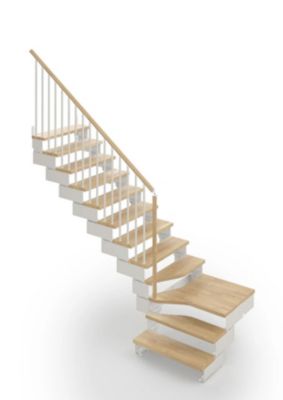 Escalier quart tournant 13 marches - Hauteur à franchir de 2.45 à 3.08m - Largeur 75cm - Bois et blanc - Rampe verticale -