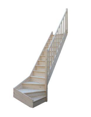 Escalier Quart Tournant Bas Brosses Sapin  Bas à Droite Avec Contremarches   H Sol Sol 280 Cm