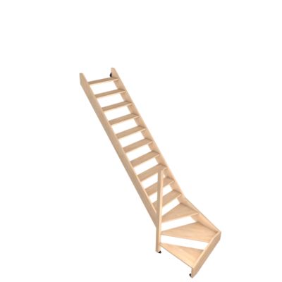 Escalier quart tournant droit Fortia hêtre coloris naturel 13 marches Siderno sans contremarches
