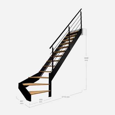 Escalier quart-tournant droit noir avec garde-corps à LED intégrées, Spectra KORDO
