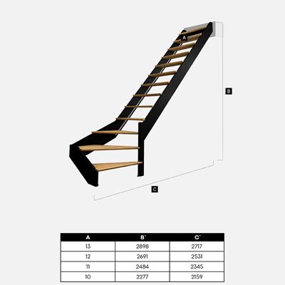 Escalier quart-tournant droit noir avec garde-corps à LED intégrées, Spectra KORDO