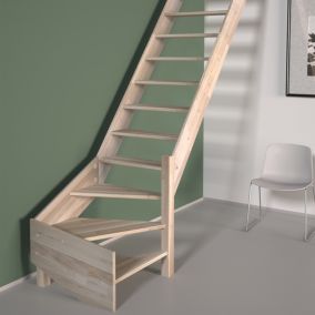 Escalier quart tournant droit Sogem chêne coloris naturel 15 marches sans contremarches Ardennes