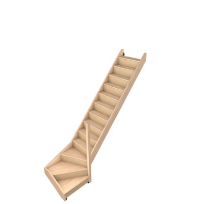 Escalier quart tournant gauche Fortia hêtre coloris naturel 13 marches Siderno avec contremarche
