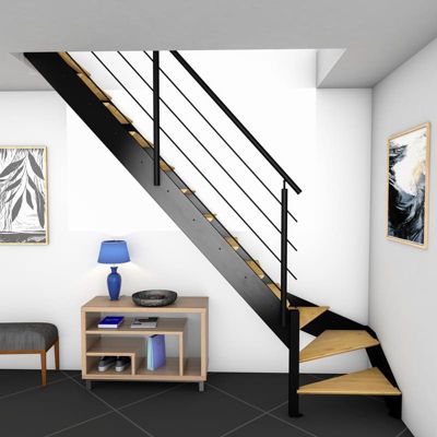 Escalier quart-tournant gauche noir avec garde-corps à LED intégrées, Spectra KORDO
