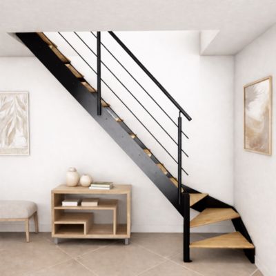 Escalier quart-tournant gauche noir avec garde-corps à LED intégrées, Spectra KORDO