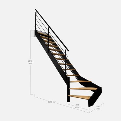 Escalier quart-tournant gauche noir avec garde-corps à LED intégrées, Spectra KORDO