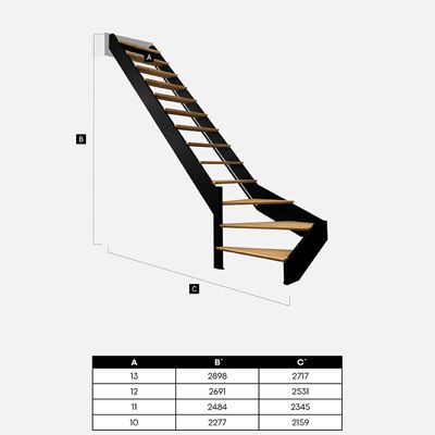 Escalier quart-tournant gauche noir avec garde-corps à LED intégrées, Spectra KORDO
