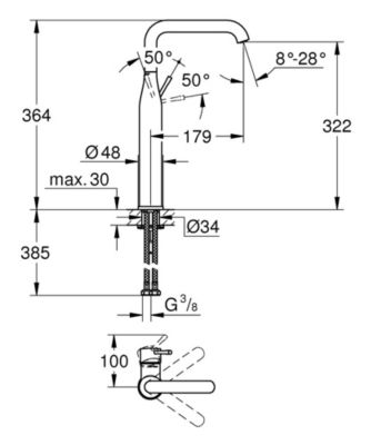 Essence Mitigeur monocommande taille XL, avec cartouche en céramique, Hard Graphite brossé (24170AL1)