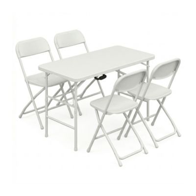 Essence + Purity - Ensemble table et 4 chaises pliantes de jardin pour terrasse, camping, pique-nique et fêtes en résine blanche
