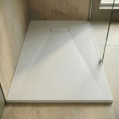 Essential 120x90 cm receveur de douche rectangulaire à poser SMC avec surface effet pierre, blanc (CERAES12090W)
