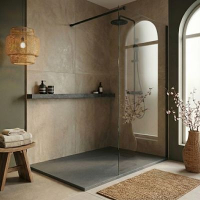 Essential 120x90 cm receveur de douche rectangulaire à poser SMC avec surface effet pierre, gris (CERAES12090DG)