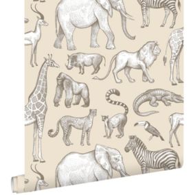 ESTAhome papier peint animaux de la jungle beige - 53 cm x 10,05 m - 139511