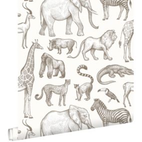 ESTAhome papier peint animaux de la jungle blanc cassé - 53 cm x 10,05 m - 139510