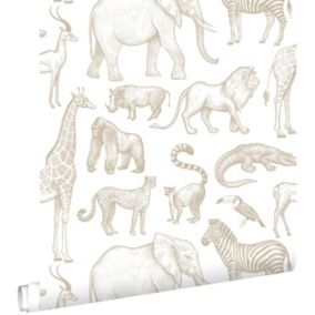 ESTAhome papier peint animaux de la jungle blanc et beige - 0.53 x 10.05 m - 139690