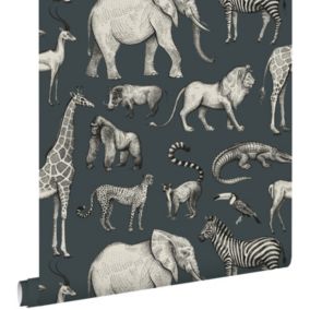 ESTAhome papier peint animaux de la jungle bleu gris et gris - 0,53 x 10,05 m - 139272