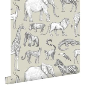 ESTAhome papier peint animaux de la jungle gris vert - 0,53 x 10,05 m - 139270