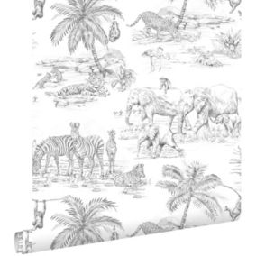 ESTAhome papier peint animaux de la jungle noir et blanc - 53 cm x 10,05 m - 139299