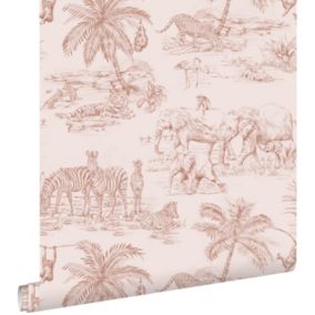 ESTAhome papier peint animaux de la jungle rose terracotta - 0,53 x 10,05 m - 139348