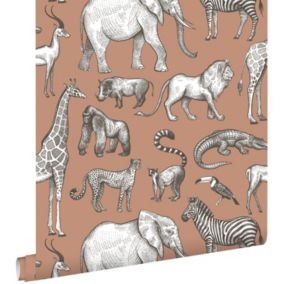 ESTAhome papier peint animaux de la jungle terracotta - 53 cm x 10,05 m - 139512