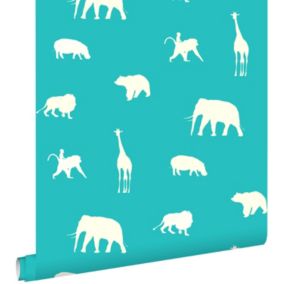 ESTAhome papier peint animaux turquoise - 53 cm x 10,05 m - 137337