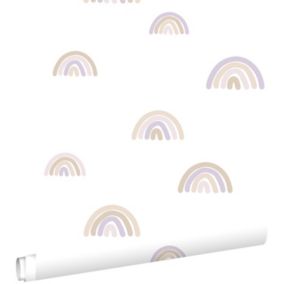 ESTAhome papier peint arcs en ciel violet et beige et blanc - 0.53 x 10.05 m - 139683