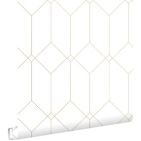 ESTAhome papier peint art déco blanc et or - 0,53 x 10,05 m - 139223