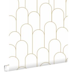 ESTAhome papier peint art déco blanc et or - 50 x 900 cm - 139653