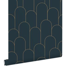 ESTAhome papier peint art déco bleu foncé et or - 50 x 900 cm - 139657