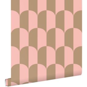 ESTAhome papier peint art déco rose et marron beige - 50 x 900 cm - 139984