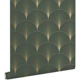 ESTAhome papier peint art déco vert foncé et or - 0.53 x 10.05 m - 139584