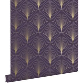 ESTAhome papier peint art déco violet foncé et or - 0,53 x 10,05 m - 139577