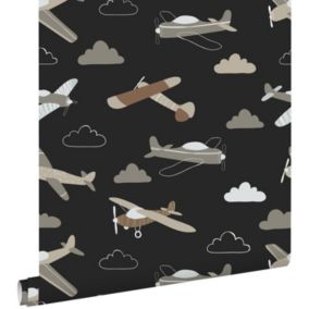 ESTAhome papier peint avions noir et marron - 50 x 900 cm - 139805