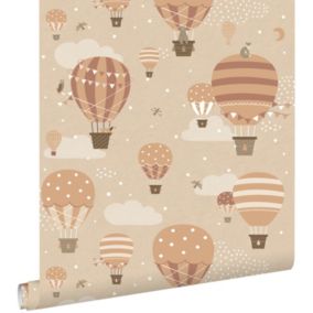 ESTAhome papier peint ballons à air chaud beige et terracotta - 50 x 900 cm - 139801