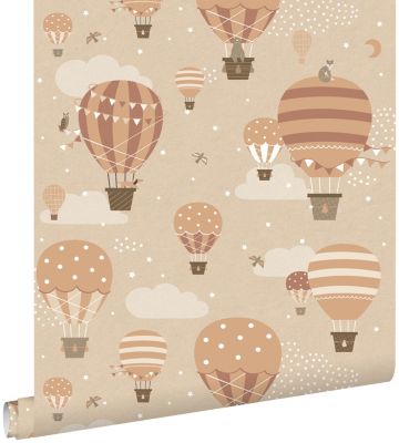 ESTAhome papier peint ballons à air chaud beige et terracotta 53 cm x 10.05 m