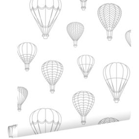 ESTAhome papier peint ballons à air chaud gris et blanc - 50 x 900 cm - 139718