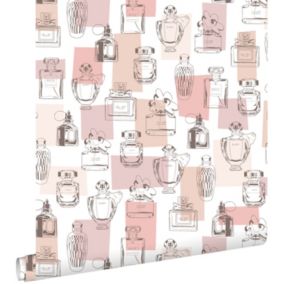 ESTAhome papier peint bouteilles de parfum rose pêche brillante - 0,53 x 10,05 m - 138854