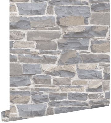 ESTAhome papier peint brique gris clair et beige 53 cm x 10.05 m