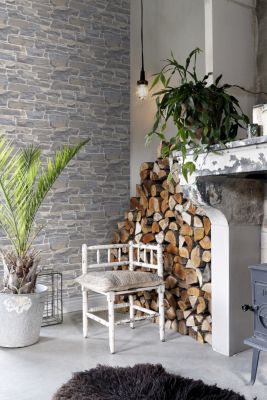 ESTAhome papier peint brique gris clair et beige 53 cm x 10.05 m