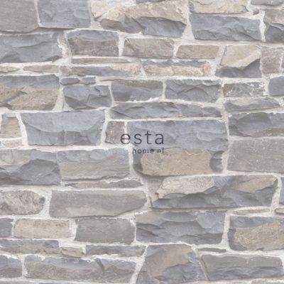 ESTAhome papier peint brique gris clair et beige 53 cm x 10.05 m