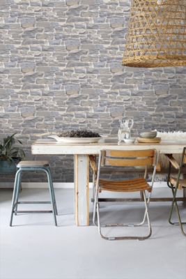 ESTAhome papier peint brique gris clair et beige 53 cm x 10.05 m