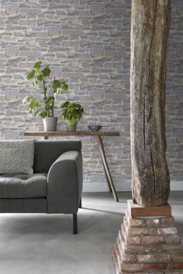 ESTAhome papier peint brique gris clair et beige 53 cm x 10.05 m